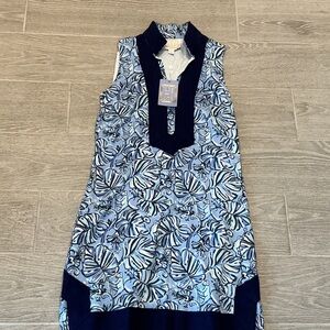 Sail To Sable STS Sleeveless Blue Floral Tunic with Navy Trim NWT Women’s Sz XS